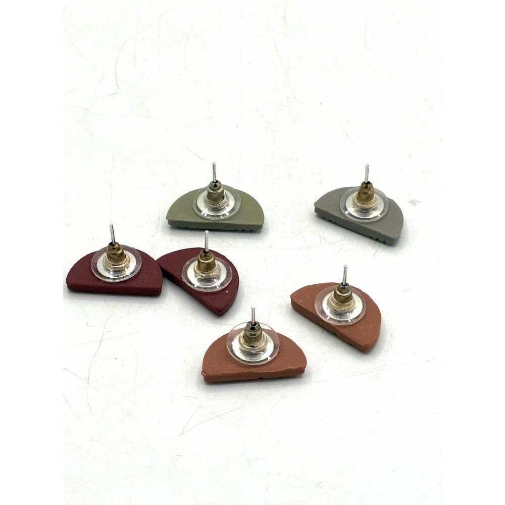 Set of 3 Pairs Handmade Polymer Clay Stud Earrings, Textured Half Moon Design - Picture 5 of 6
